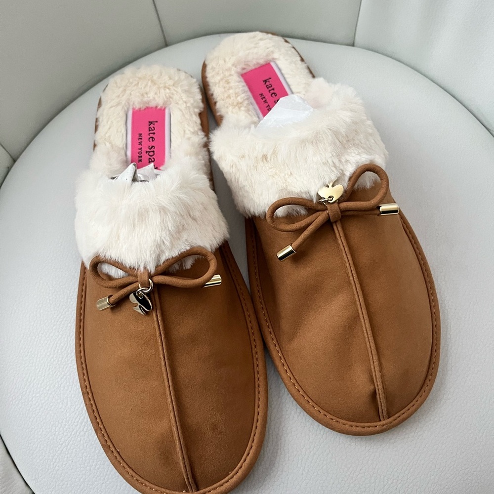 Kate Spade Tan Faux Fur Slippers